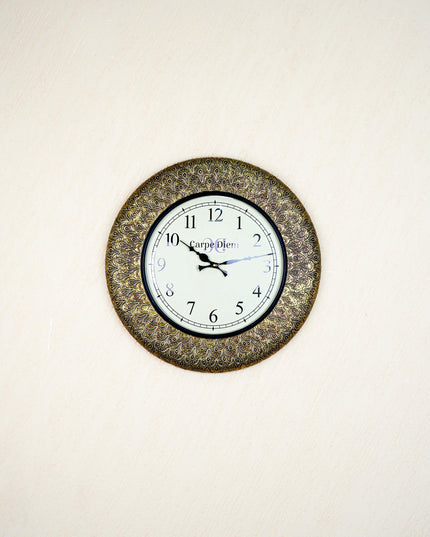 Wall Clocks - Embossed Brass with Flower Design - 18 inch - WL5595