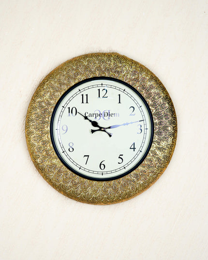 Wall Clocks - Embossed Brass with Flower Design - 18 inch - WL5595