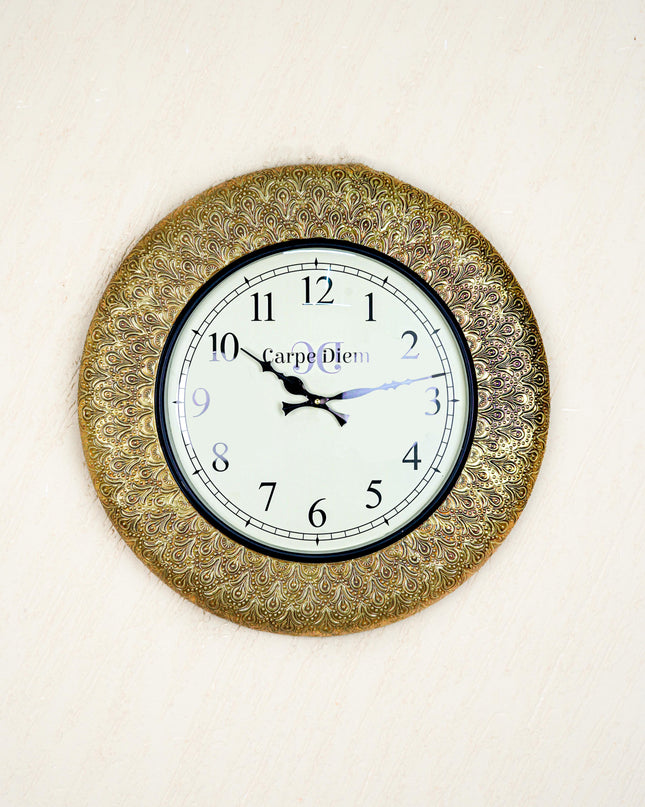 Wall Clocks - Embossed Brass with Flower Design - 18 inch - WL5595
