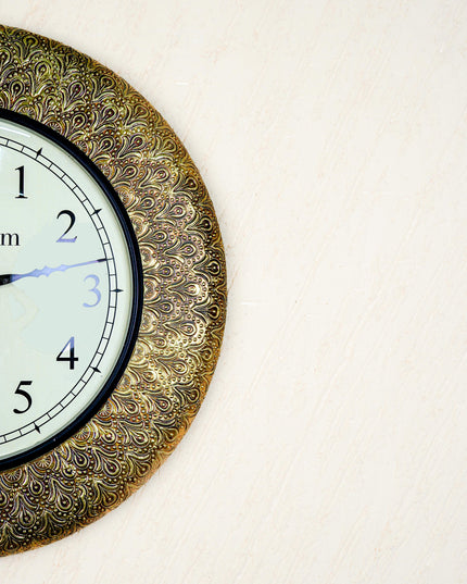 Wall Clocks - Embossed Brass with Flower Design - 18 inch - WL5595