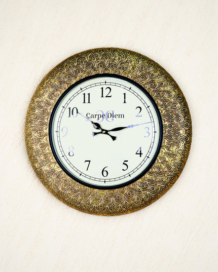 Wall Clocks - Embossed Brass with Flower Design - 18 inch - WL5595