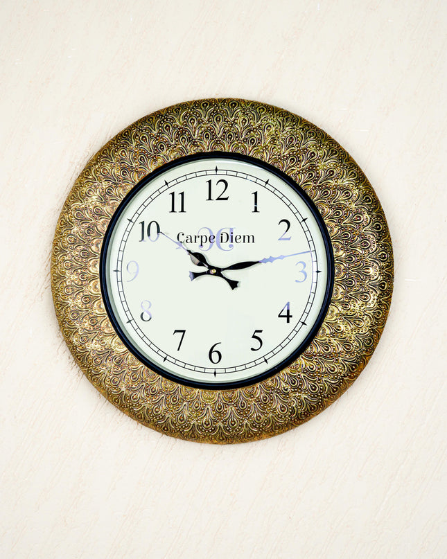 Wall Clocks - Embossed Brass with Flower Design - 18 inch - WL5595
