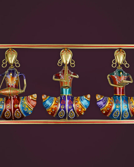 Metal Handpainted Musicians Wall Hanging Panel - Gold - WL5596