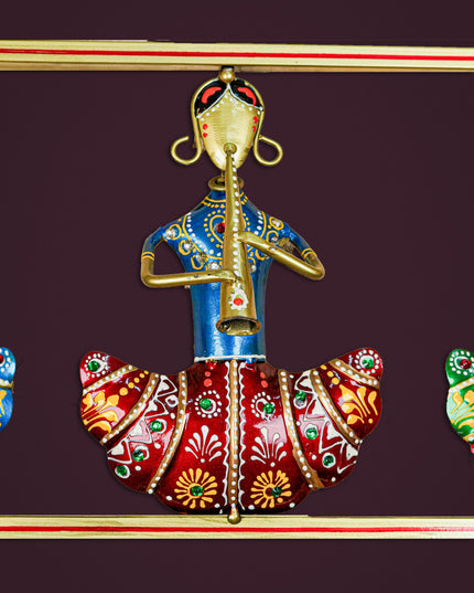 Metal Handpainted Musicians Wall Hanging Panel - Gold - WL5596