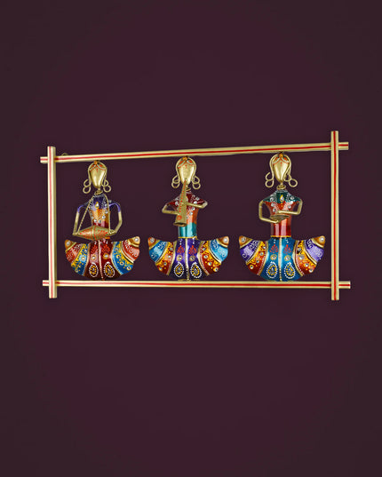 Metal Handpainted Musicians Wall Hanging Panel - Gold - WL5596