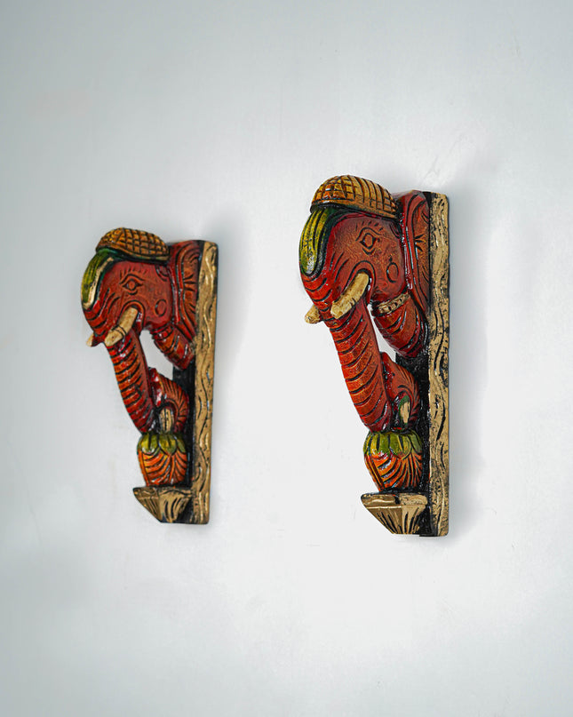 Wooden Carved Elephant Bracket - 12 inch - Set of 2 - WL5618