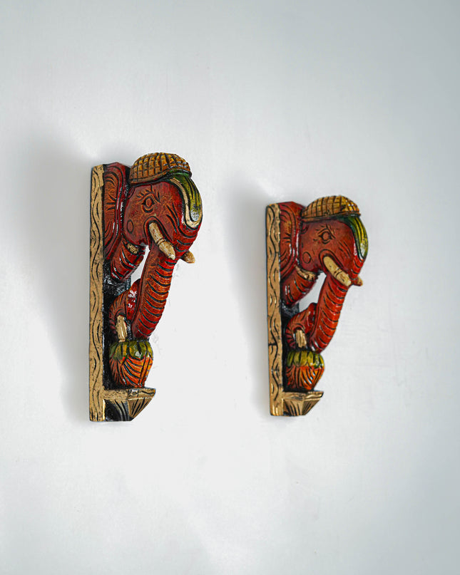 Wooden Carved Elephant Bracket - 12 inch - Set of 2 - WL5618
