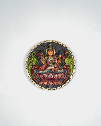 Wooden Carved Lakshmi Round Frame - Voilet - 12 inch - WL5621-1