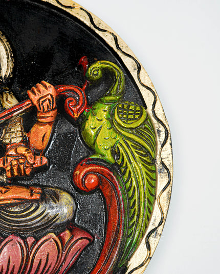 Wooden Carved Lakshmi Round Frame - Voilet - 12 inch - WL5621-1