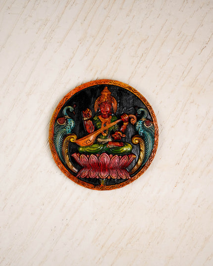 Wooden Carved Lakshmi Round Frame - 12 inch - WL5621-1