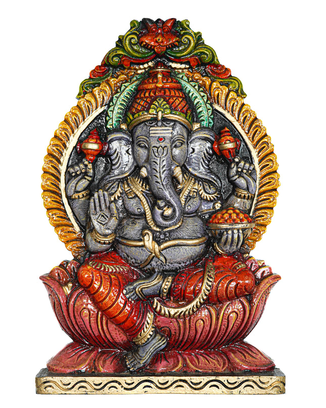 Wooden Carved Ganesha Wall Hanging Frame - 18 inch - WL5622