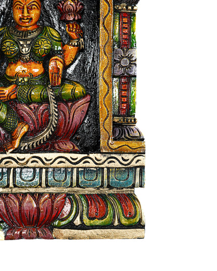 Wooden Carved Saraswathi with Gopuram Design Wall Hanging Frame - 24 inch - WL5624