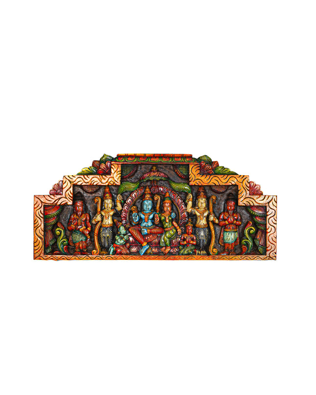 Wooden Carved Ram Darbar Wall Hanging Panel - 34 inch - WL5627