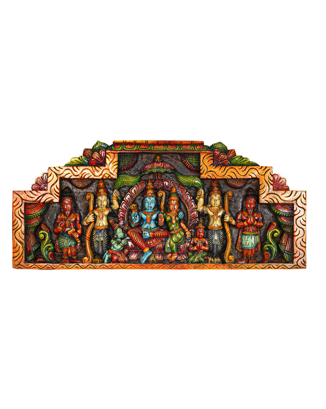Wooden Carved Ram Darbar Wall Hanging Panel - 34 inch - WL5627