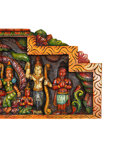 Wooden Carved Ram Darbar Wall Hanging Panel - 34 inch - WL5627