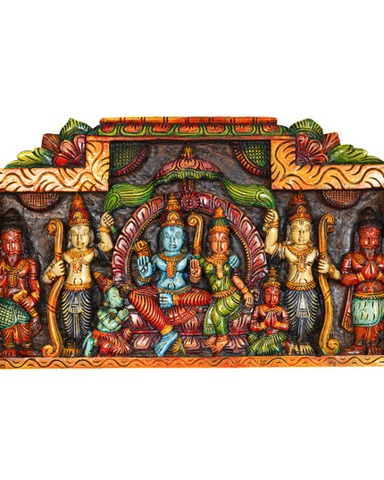 Wooden Carved Ram Darbar Wall Hanging Panel - 34 inch - WL5627