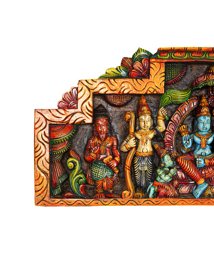 Wooden Carved Ram Darbar Wall Hanging Panel - 34 inch - WL5627
