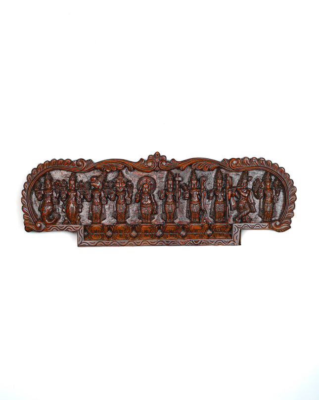 Wooden Carved Dasavatharam Wall Hanging Panel - Brown - 36 inch - WL5628