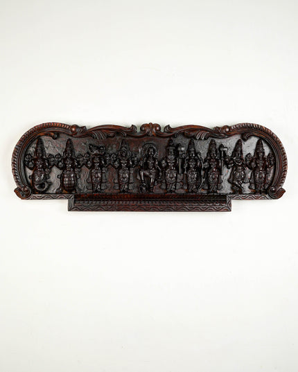Wooden Carved Dasavatharam Wall Hanging Panel - Brown - 36 inch - WL5628