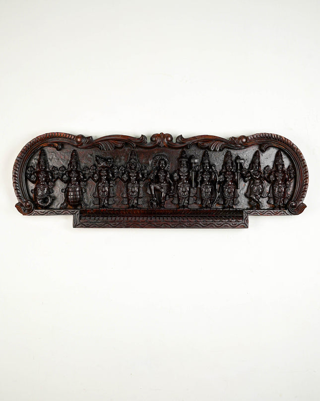 Wooden Carved Dasavatharam Wall Hanging Panel - Brown - 36 inch - WL5628