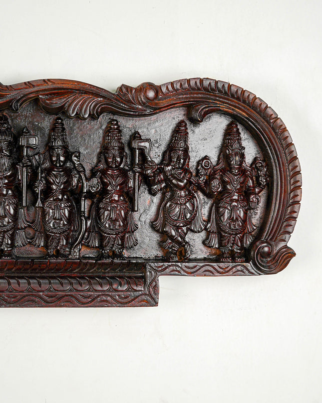 Wooden Carved Dasavatharam Wall Hanging Panel - Brown - 36 inch - WL5628