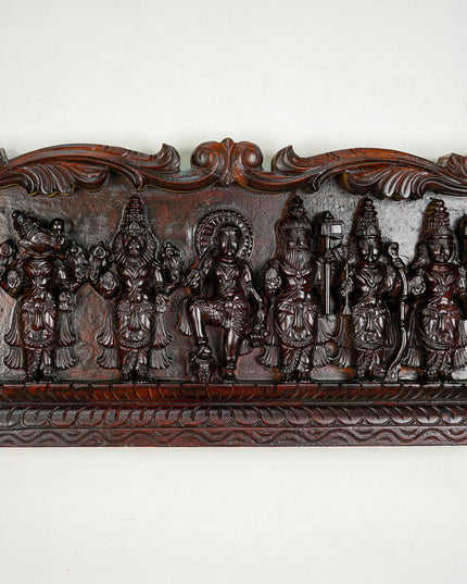 Wooden Carved Dasavatharam Wall Hanging Panel - Brown - 36 inch - WL5628