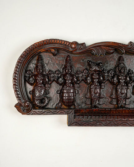Wooden Carved Dasavatharam Wall Hanging Panel - Brown - 36 inch - WL5628