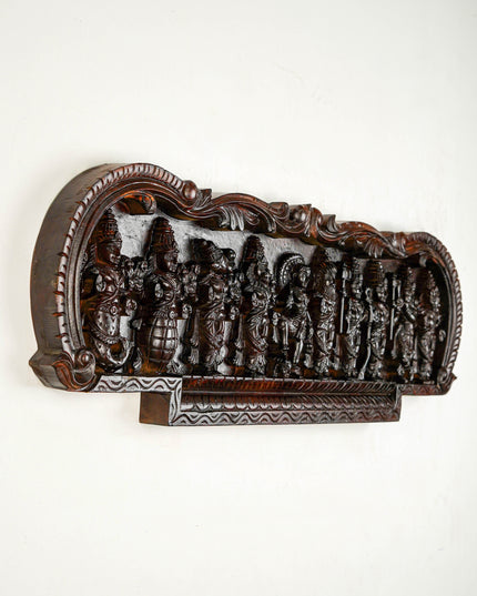 Wooden Carved Dasavatharam Wall Hanging Panel - Brown - 36 inch - WL5628