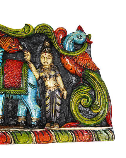 Wooden Carved Ganesha with Elephant Wall Hanging Panel - 35 inch - WL5629