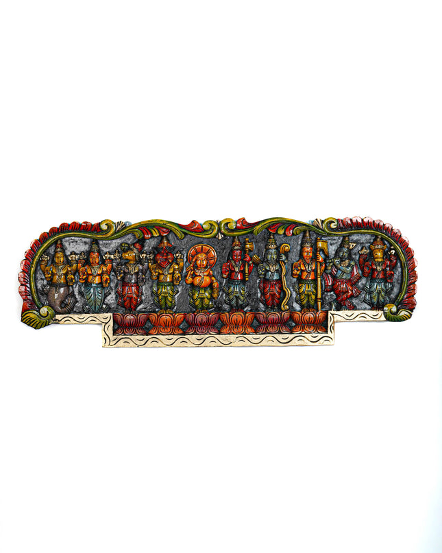 Wooden Carved Dasavatharam Wall Hanging Panel - 35 inch - WL5630