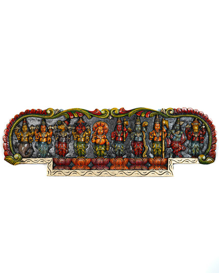 Wooden Carved Dasavatharam Wall Hanging Panel - 35 inch - WL5630
