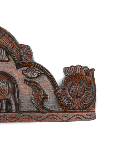 Wooden Carved Gajalakshmi Wall Hanging Panel - Brown - 36 inch - WL5631