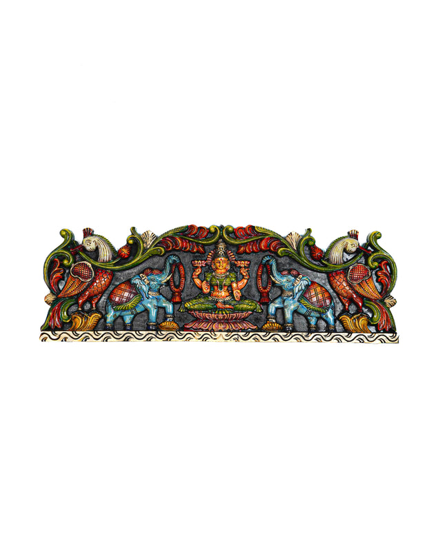 Wooden Carved Gajalakshmi Wall Hanging Panel - 26 inch - WL5632