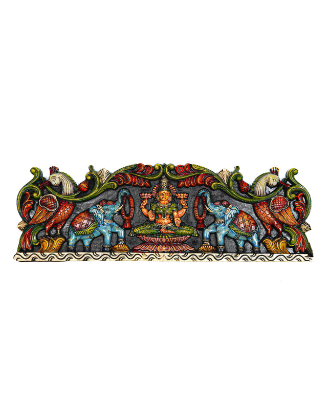 Wooden Carved Gajalakshmi Wall Hanging Panel - 26 inch - WL5632