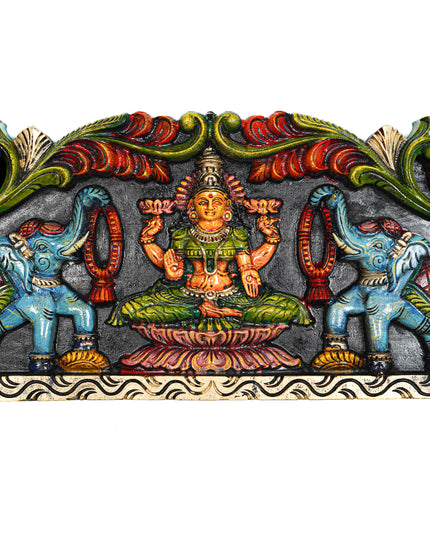 Wooden Carved Gajalakshmi Wall Hanging Panel - 26 inch - WL5632