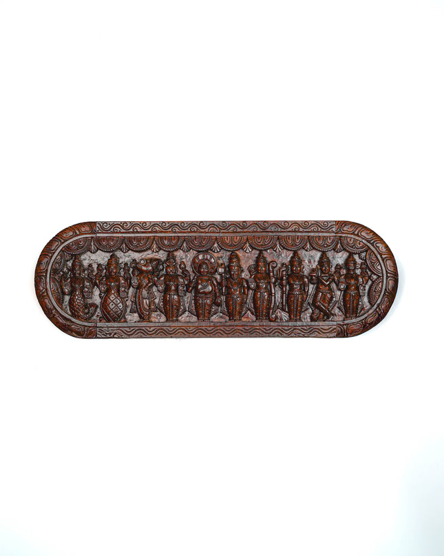 Wooden Carved Dasavatharam Wall Hanging Panel - Brown - 36 inch - WL5633