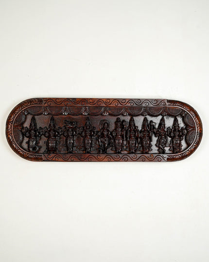 Wooden Carved Dasavatharam Wall Hanging Panel - Brown - 36 inch - WL5633