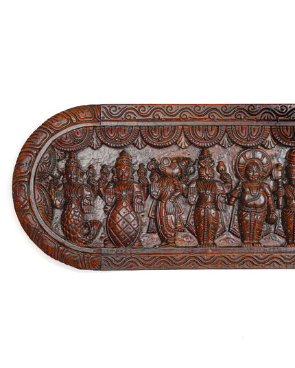 Wooden Carved Dasavatharam Wall Hanging Panel - Brown - 36 inch - WL5633