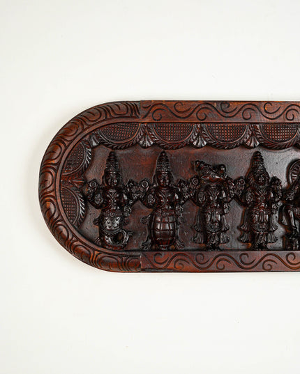 Wooden Carved Dasavatharam Wall Hanging Panel - Brown - 36 inch - WL5633