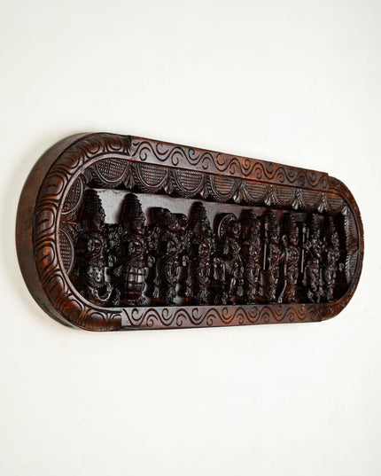 Wooden Carved Dasavatharam Wall Hanging Panel - Brown - 36 inch - WL5633