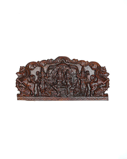 Wooden Carved Ram Darbar with Yazhi Wall Hanging Panel - 30 inch - WL5634