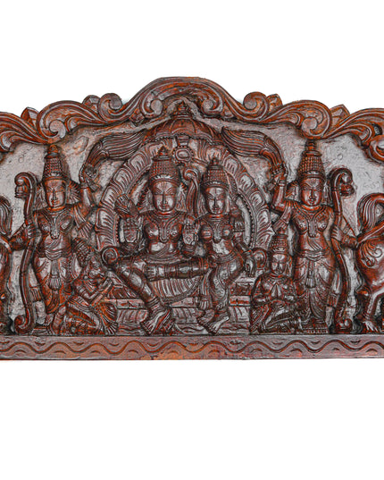 Wooden Carved Ram Darbar with Yazhi Wall Hanging Panel - 30 inch - WL5634