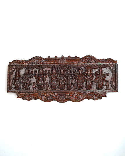 Wooden Carved Meenakshi Kalyanam Wall Hanging Panel - 43 inch - WL5635