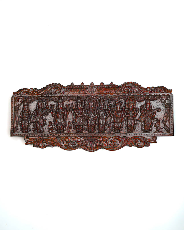 Wooden Carved Meenakshi Kalyanam Wall Hanging Panel - 43 inch - WL5635