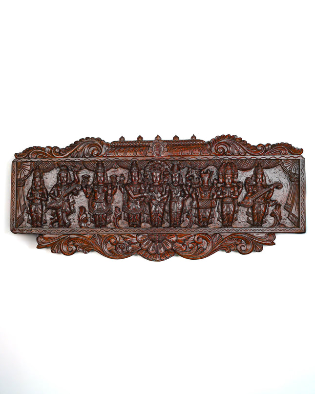 Wooden Carved Meenakshi Kalyanam Wall Hanging Panel - 43 inch - WL5635