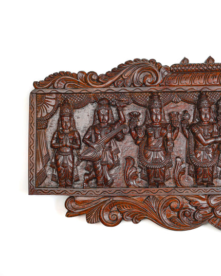 Wooden Carved Meenakshi Kalyanam Wall Hanging Panel - 43 inch - WL5635