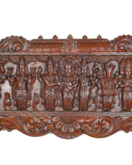 Wooden Carved Meenakshi Kalyanam Wall Hanging Panel - 43 inch - WL5635
