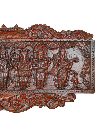 Wooden Carved Meenakshi Kalyanam Wall Hanging Panel - 43 inch - WL5635