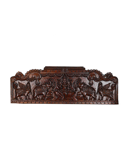 Wooden Carved Gajalakshmi Wall Hanging Panel - Brown - 42 inch - WL5636