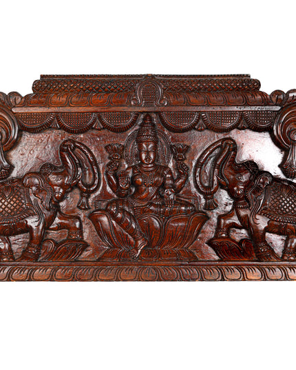 Wooden Carved Gajalakshmi Wall Hanging Panel - Brown - 42 inch - WL5636